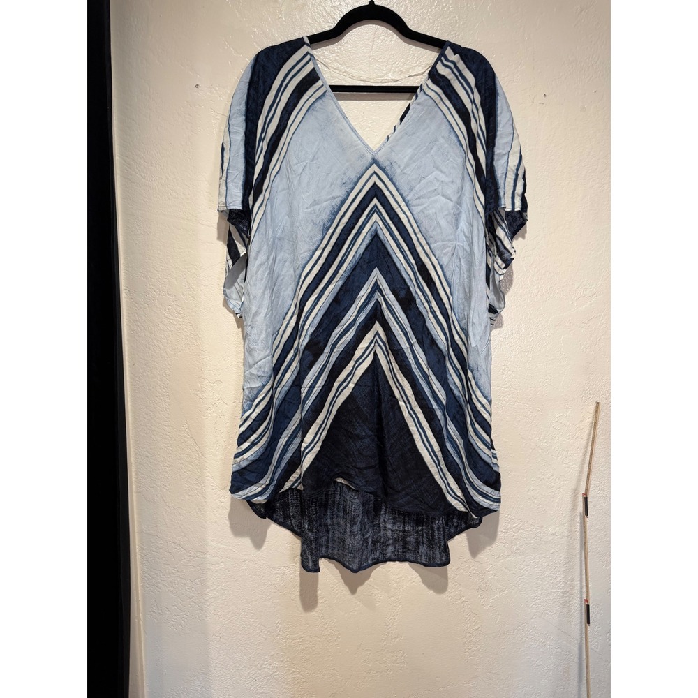Ava‎ & Viv Blue Striped Chevron V-Neck Dolman Sleeve Tunic Top Plus Size 4X